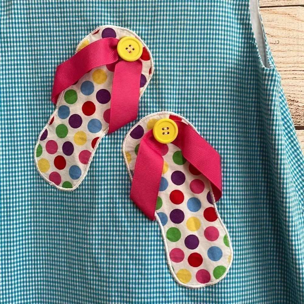 VINTAGE‎ POTATO SAKS GINGHAM DRESS WITH APPLIQUÉD FLIP-FLOPS